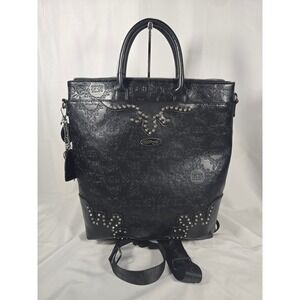 NWT Ed Hardy Black Embossed Skull Rhinestone Convertible Backpack Bag Rocker